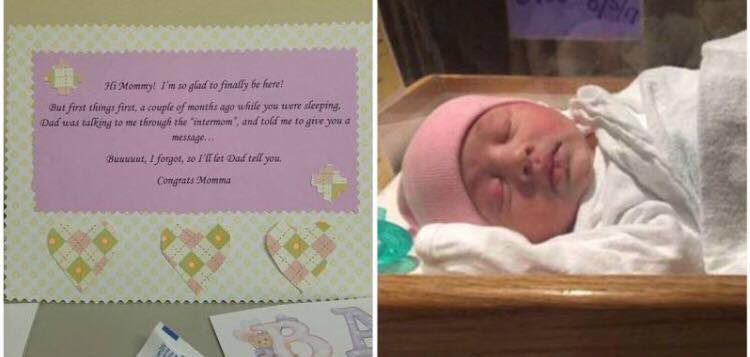 Moderen 'får et kort' fra sin nyfødte datter - da hun læser det, er alle rørt til tårer