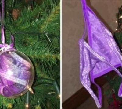 Hun besøgte sin 74-årige mormor og blev mødt af et chokerende syn - juletræet var pyntet fint med lilla glitrende g-streng