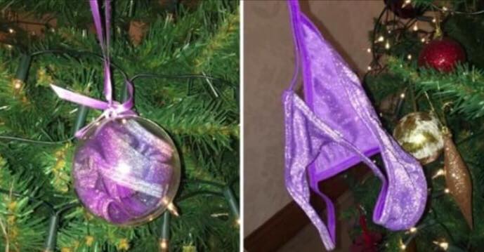 Hun besøgte sin 74-årige mormor og blev mødt af et chokerende syn - juletræet var pyntet fint med lilla glitrende g-streng